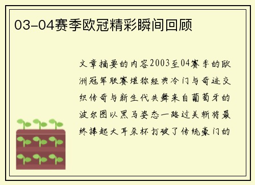 03-04赛季欧冠精彩瞬间回顾